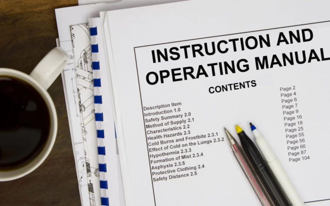 sheet of paper with 'instruction and operating manual' written on it