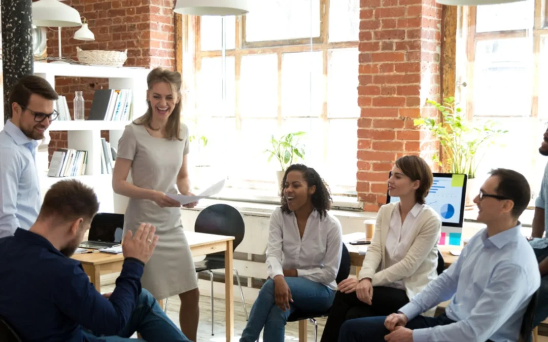 Team getting excited and sharing ideas