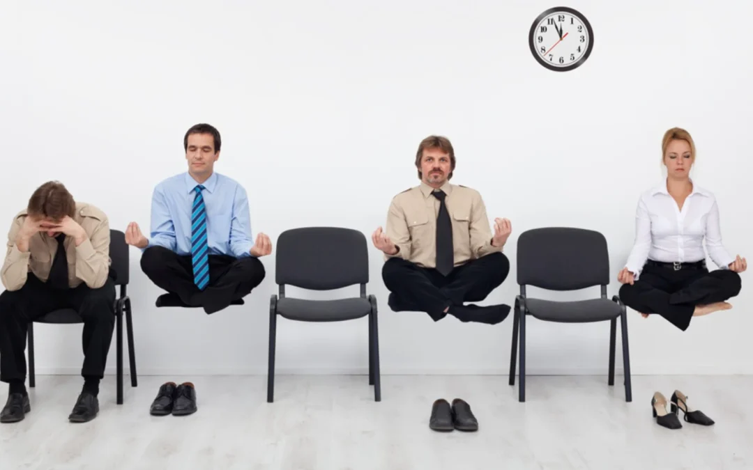 team members meditating