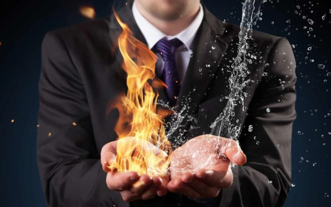 person holding both fire and water in their hands