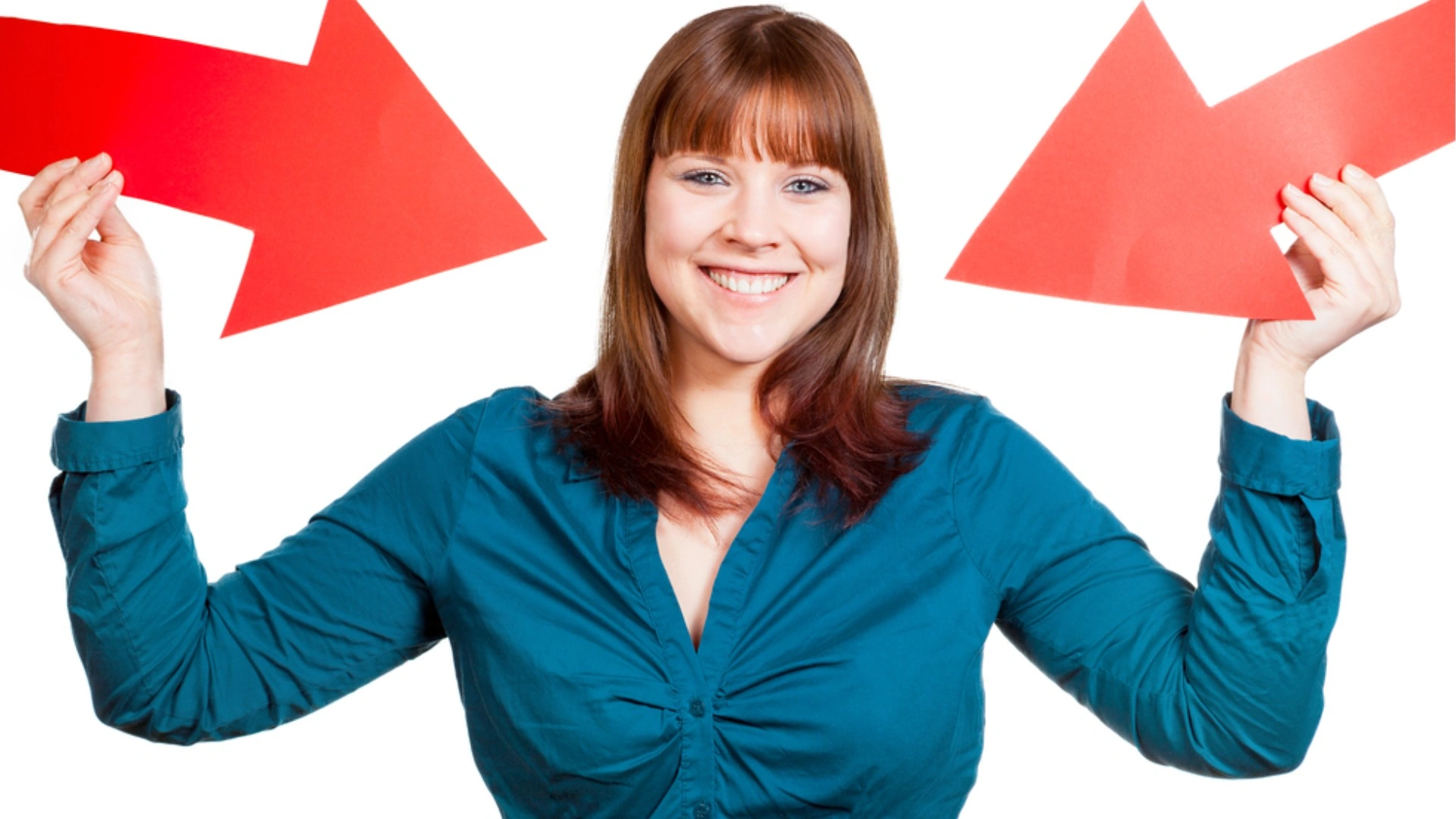 person holding two arrows pointing at themselves