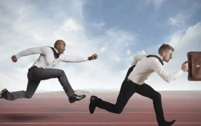 two business people racing