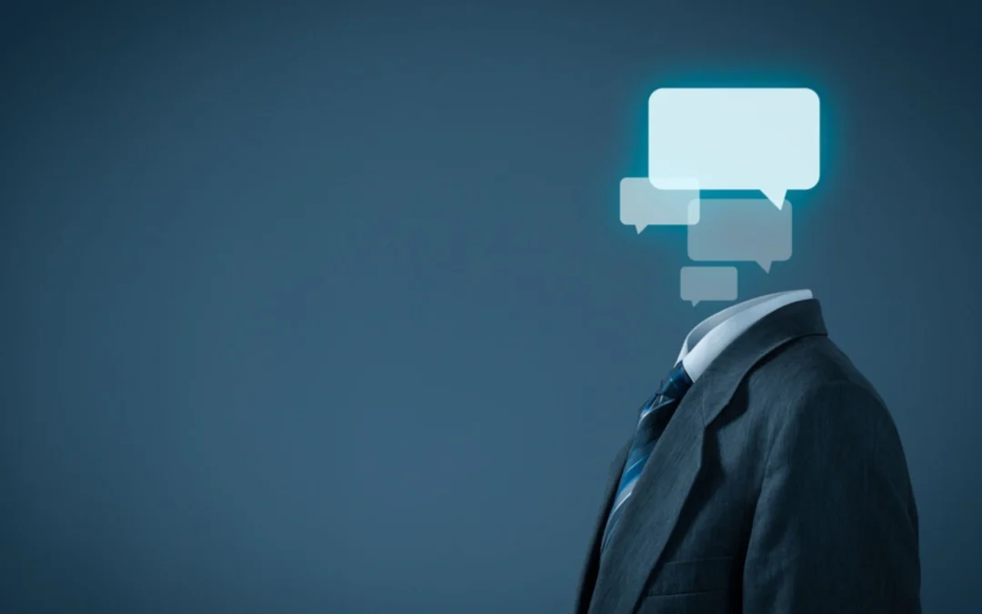 person with dialogue boxes instead of a head