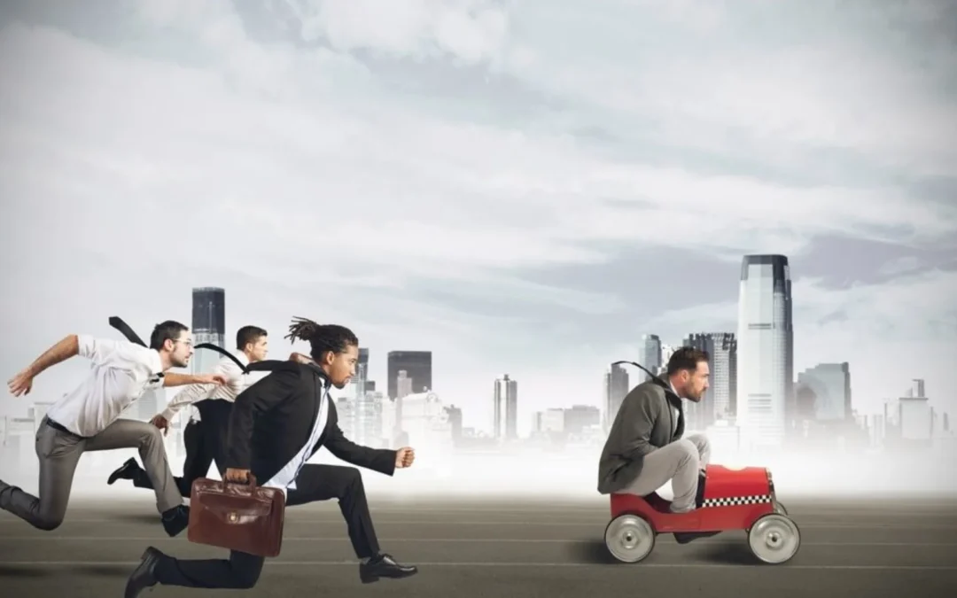 team racing to cross a finish line