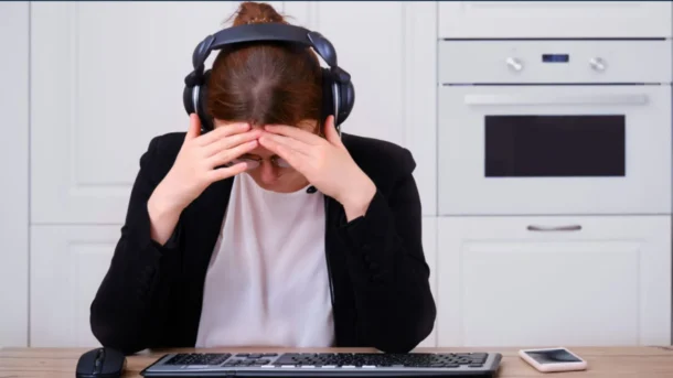 Woman seen crying on a video conference