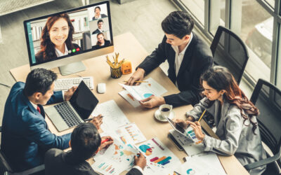 People in a meeting with a video conference
