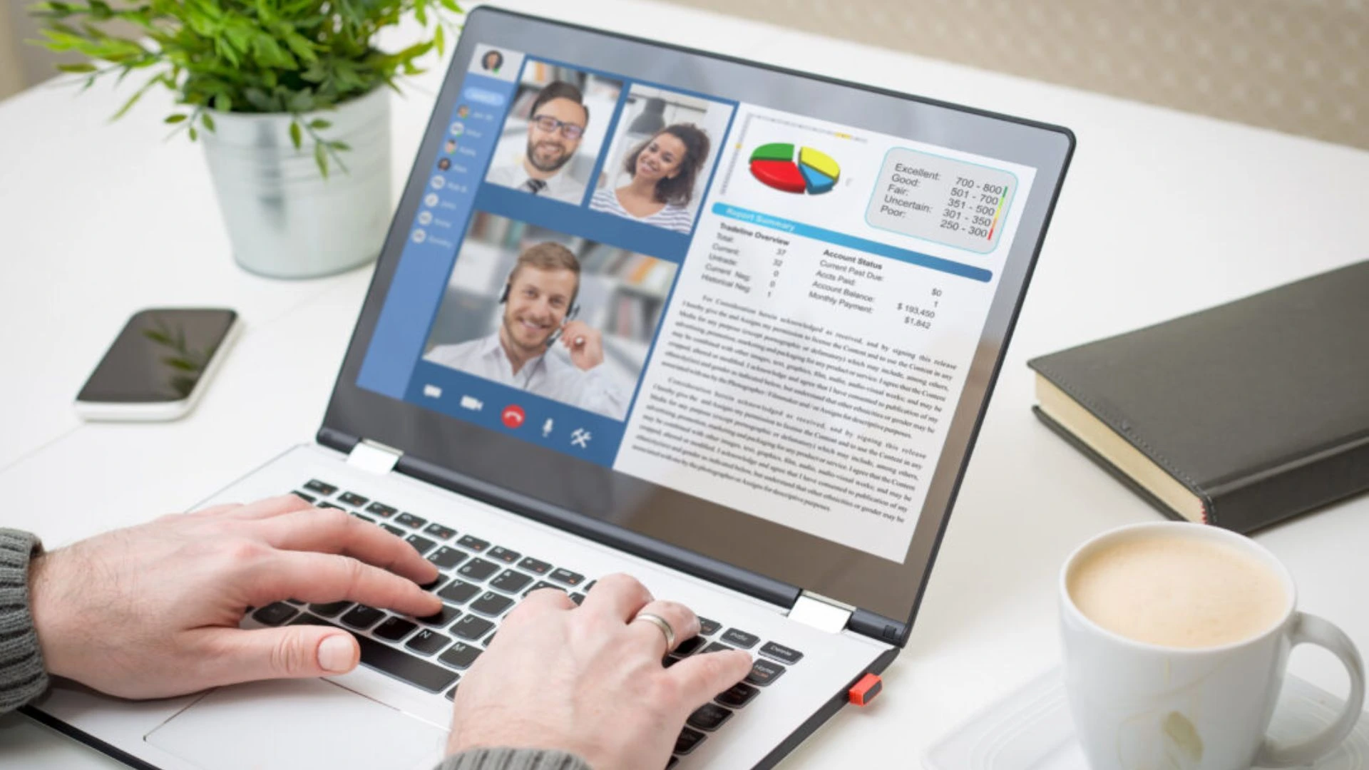 Person collaborating with teammates in a virtual environment over a laptop