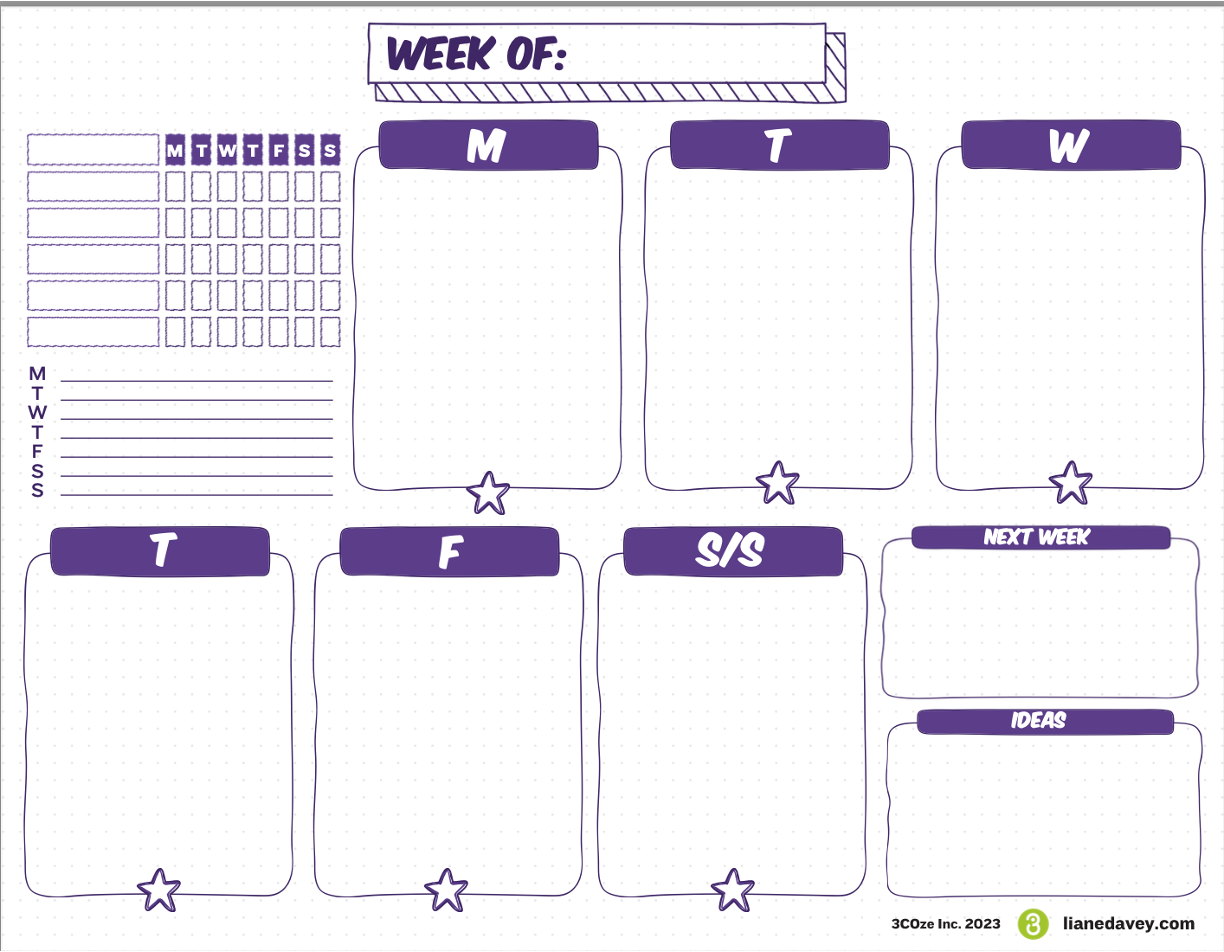 Thoughtload planner template with days of the week to track priorities